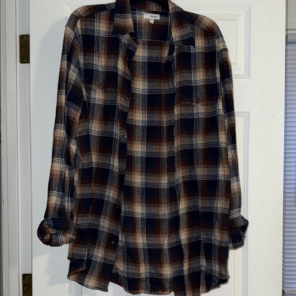 Sonoma Brown and Blue Plaid Shirt